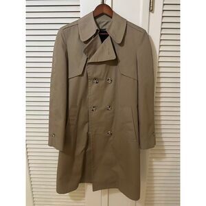 Vintage John Weitz Beige Trench Coat Size 18 Removable Lining Button Front